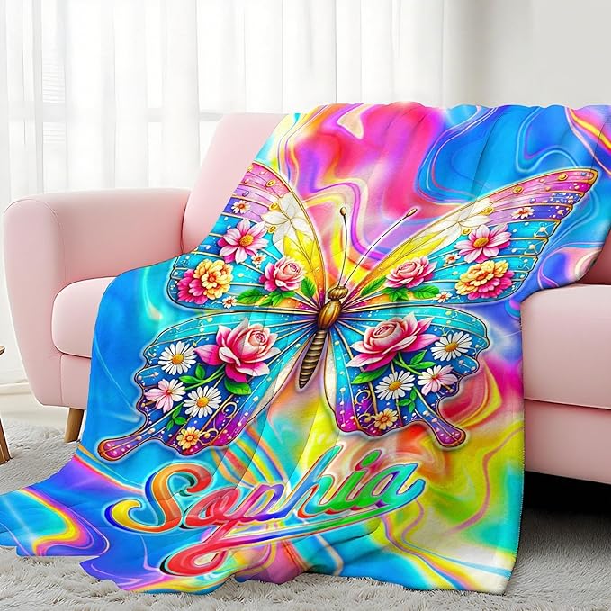 Custom Baby Girl Blanket with Name Personalized Soft Throw Blanket Gift for Newborn, Toddler, Teens to Adult for Birthday, Baby Shower, Christmas (Girl-02)