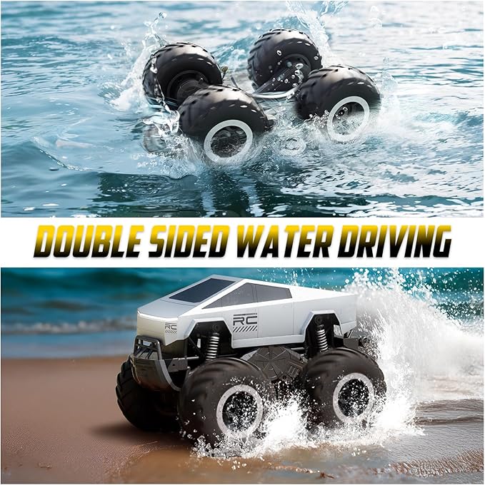STEMTRON Amphibious Remote Control Car Toys for Boys 2.4 GHz 1:16 All Terrain Off-Road RC Car Waterproof RC Truck Pool Toys Gifts for Kids