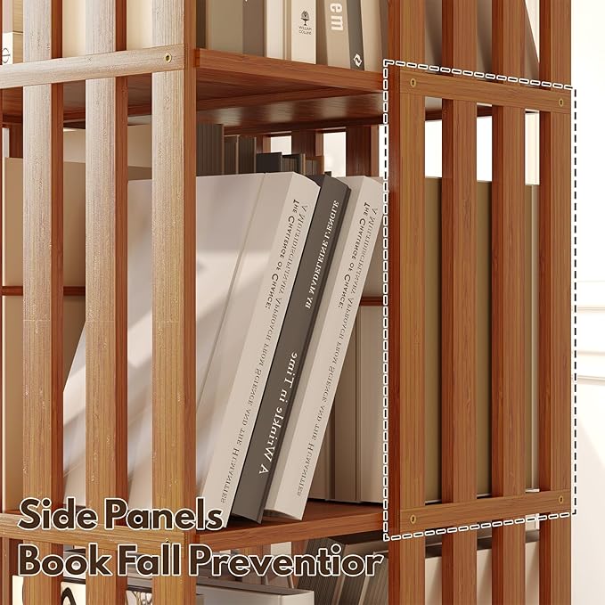 YOWOS Rotating Bookshelf Tower, 360 Display Spinning Bookcase, Bamboo Bookshelf Floor Standing Storage Rack, Wood Narrow Book Shelf Organizer for Kids&Adults (Walnut, 4 Tier)