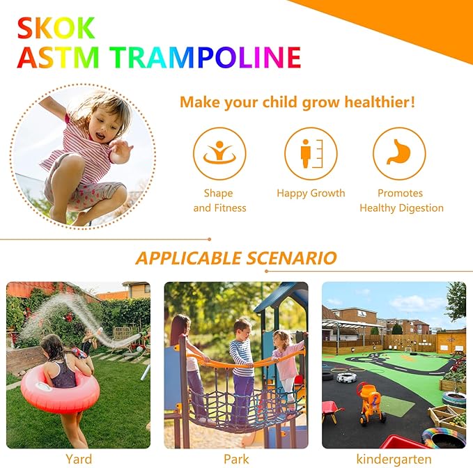 SKOK Trampoline 8FT 10FT 12FT 14FT 15FT Trampolines with Enclosure Net, 400LBS Outdoor Trampolines for Kids with Basketball Hoop-ASTM Approved Trampoline for Children and Adults with Ladder