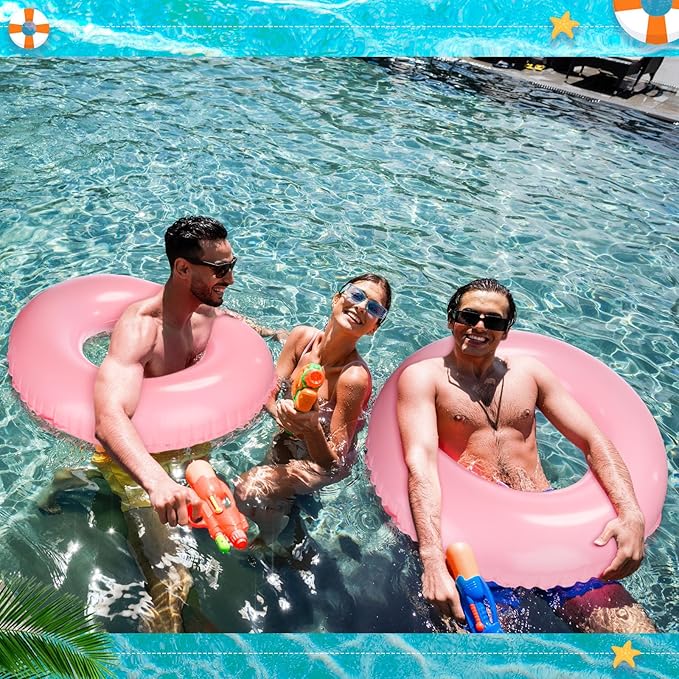 ShinyRelief 4 Pcs Inflatable Pool Floats 33 Inch Swim Rings for Adults Colorful Swim Inner Tube Swimming Ring Raft Float Toys for Beach Swimming Pool Party Supplies(Light Pink)