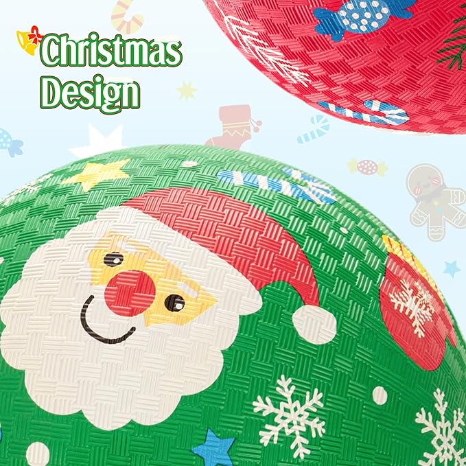 ZOOJOY Pack of 2 Cartoon Playground Balls, Christmas Toys Balls for Toddler 1-3, 8.5" Rubber Ball Bouncy Kickball, Indoor & Outdoor Game, for Boys Girls 2-4 with Pump