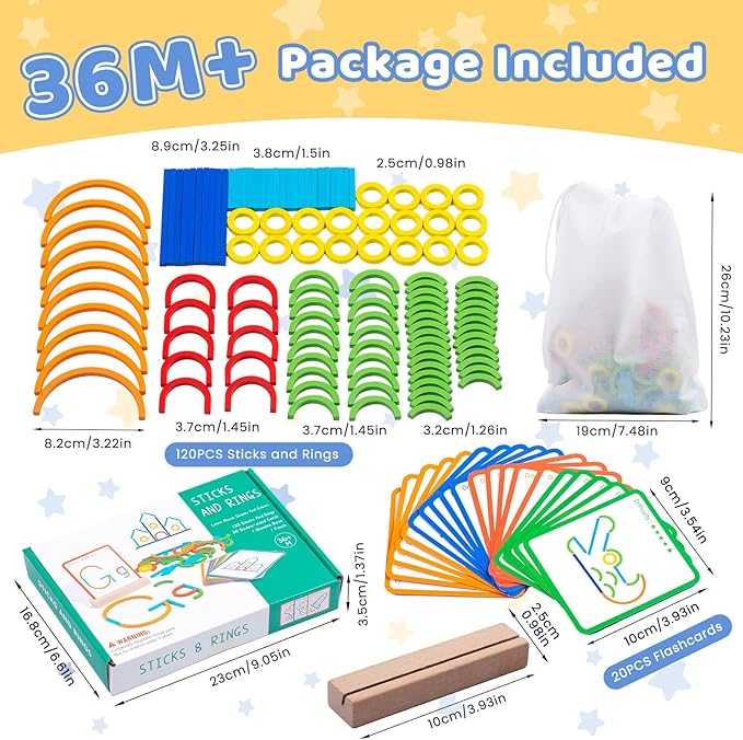 142pcs Wooden Pattern Blocks Montessori Smart Sticks Wooden Tangram Puzzle STEM Toy Activities Preschool Brain Teaser Montessori Toys Gift for 3 4 5 Years Old Kids Boys Girls