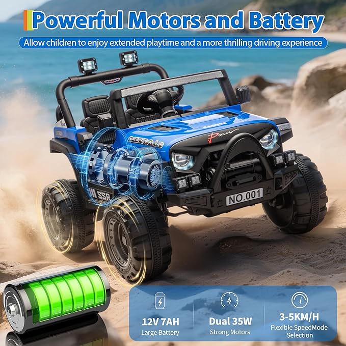 Kids Ride On Truck Car, 12V Ride On Toy Battery Powered Vehicles w/Parent Remote, Spring Suspension, Electric Car for Kids with Bluetooth Music, LED Light, Ideal Car Gift for Boys Girls, Blue