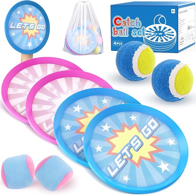 4Pcs Catch Ball Game for Kids, Outdoor Toys for Age 3-7, Beach Toy for Ages 8-13, Ball Sports Toys for Kids and Adults Family School Outdoor Games for 3-5 6-9 10+ Year Old Boys Girls