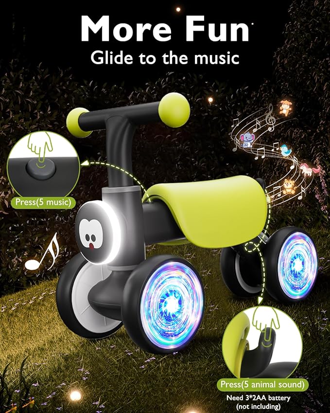 Colorful Glow Wheel Toddler Balance Bike,Baby Toys for 1 Year Old Boy Girls,12-24 Months Baby Balance Bike with Soft Music Cute Animal Sound,1st Birthday Gifts