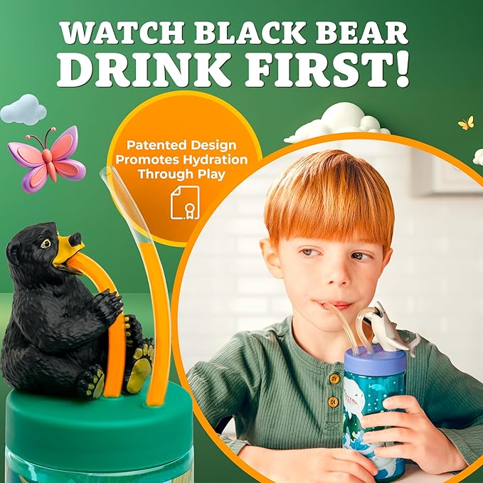 Regional Black Bear Cup, Water Bottle, Tumbler with Lid and Straw, Travel Sippy Cup for Water or Milk, Cups with Lids BPA Free Plastic, 12 oz