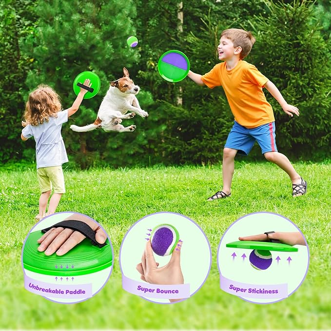 Toss and Catch Ball Set for Toddlers Kids Adults - 4 Pack - Beach Toys Pool Toys Outdoor Yard Games for Family- Sturdy & Water-Resistant - Classic Gift for Boys Girls 3 4 5 6 7 8 9 10 11 12+ Years Old