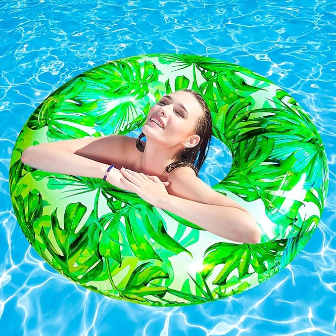 Pool Floats for Adults, Swimming Beach Tube, Adult Swim Ring, Adult Pool Float with Two Handles,Leaf Swim Ring