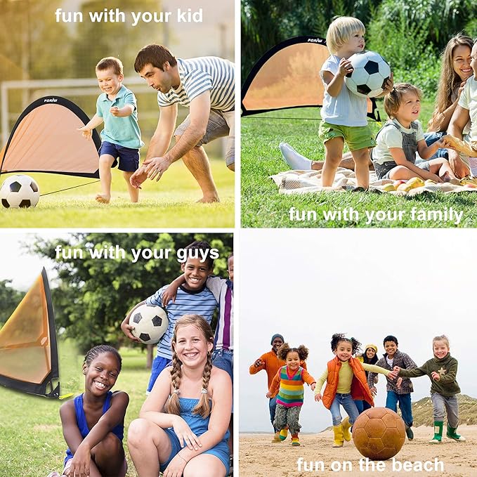 Poray Soccer Goal for Kid Easy-up Set of Two Portable Soccer Net 210D Oxford with 8 Field Marker Cones Extra Stakes Fun for Backyard and Soccer Training