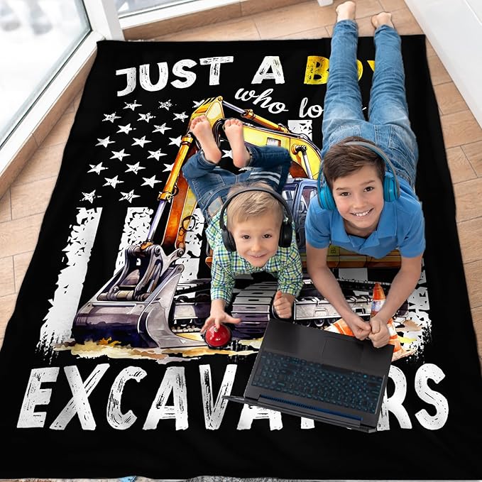 Excavator Gifts for Boys, Cute Car Throw Blanket for Kids Teens Construction Truck Lovers, 50x60 Inches Just A Boy Who Loves Excavators Blankets for Sofa Couch Travel