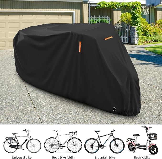 AKEfit Bike Cover, Waterproof Outdoor Bicycle Cover Rain UV Snow Proof with Anti-theft Lock Hole Outside Bike Storage Covers for Mountain Road Electric City Bike-XL for 1, 2 Bike