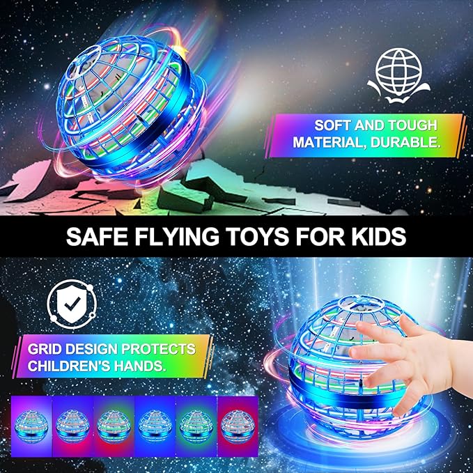 Flying Orb Ball Toy,2025 Upgraded Parachute LED,Magic Hand Controlled Mini Gravity Ball,Cosmic Globe Boomerang,Cool Christmas Birthday Gift for 6 7 8 9 10+ Year Old Boys Girls-Bright Blue