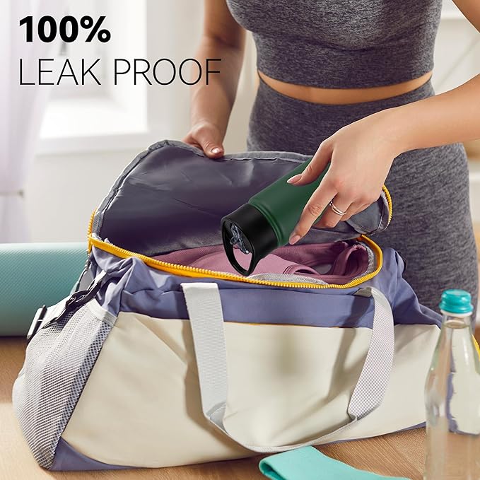 16 oz Insulated Water Bottle for School, Straw & Spout Lid, Keep Cold 24H, Spill Proof, BPA-Free, Double Wall Stainless Steel Kids Water Bottles for Sports, Gym, Travel, Dark Green