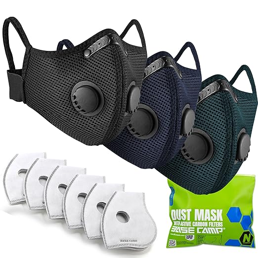 BASE CAMP Upgrade M Plus Dust Mask, Reusable Respirator Mask for Woodworking, Face Protection with 99.9% Effective Carbon Filters for Construction, Landscaping, Sanding, Painting, Pollution