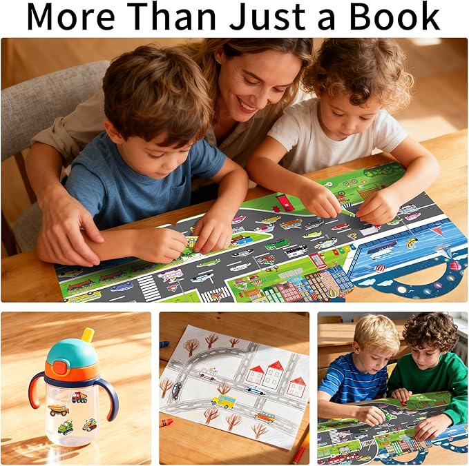 2 Pack Puffy Sticker Books for Kids Ages 3-5, Construction Truck and Vehicle Car Stickers for Toddlers Boys, 3D Reusable Stickers Books for Toddlers, Activity Book for Boys Party