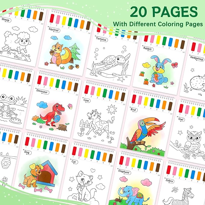 Paint with Water Coloring Books for Toddlers,Animal Theme Mess Free Watercolor Painting Papers for Kids Water Color Paint Kit Art Craft Gift for Ages 1-3, 4-8