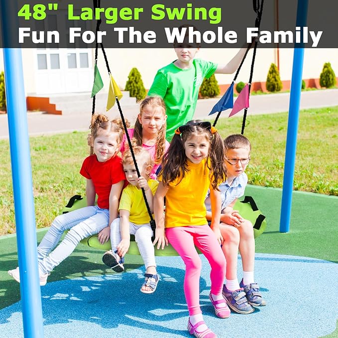 48 inch Tree Swing, Larger Saucer Flying Swing for Whole Family, 900lbs Weight Capacity, with Adjustable Hanging Straps, for Outdoor Playground, Green