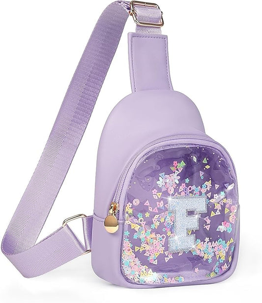 COSHAYSOO Purple Toddler Little Girls Purse 2 3 4 5 6 7 Year Old Kids Sling Bag Initial Crossbody Pouch, Stylish Trending Cute Birthday Christmas Presents Halloween Thanksgiving Gift Ideas Letter F