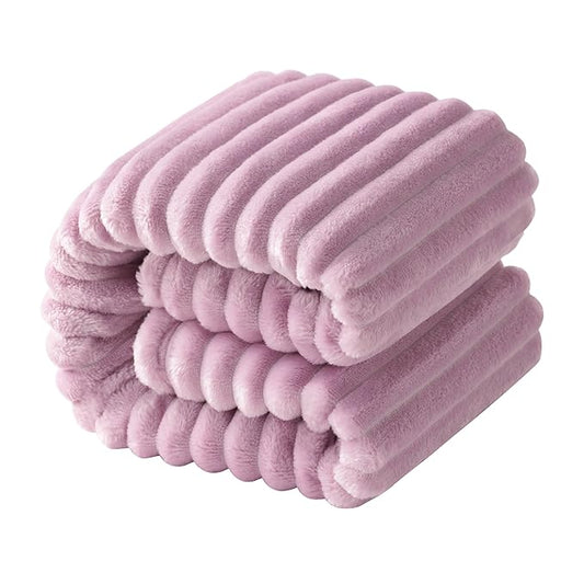 NTBAY Plush Flannel Oversized Baby Blanket, 50X60 Inches Soft and Warm Toddler Blanket with Striped Texture Nursery Bed Blanket for Stroller, Crib, Travel, Baby Gift, 50"x60", Light Purple