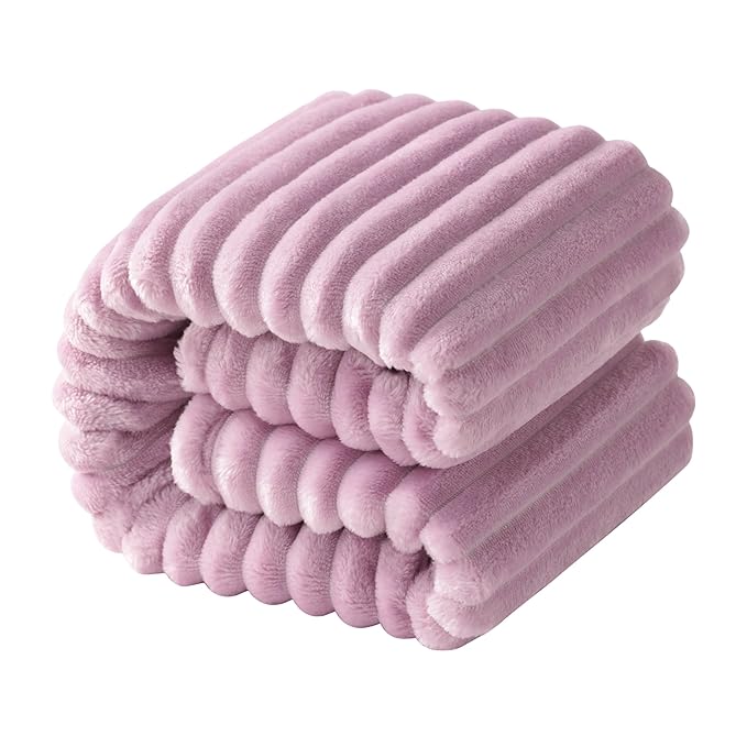 NTBAY Flannel Fuzzy Toddler Blanket, Fluffy Warm and Lightweight Reversible Stripes Design Baby Plush Blanket, 30x40 Inches, Light Purple