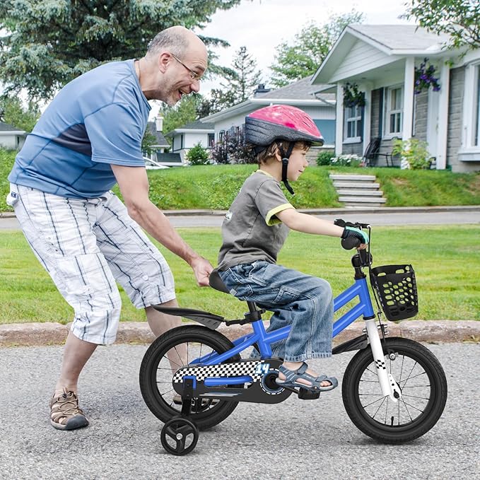 COSTWAY Kids Bike, 12 14 16 18 Inch Toddler Bike for Boys & Girls Aged 3-8 Years Old, Kids Bicycle w/Removable Training Wheels, Handbrake & Coaster Brake, Basket, Bell