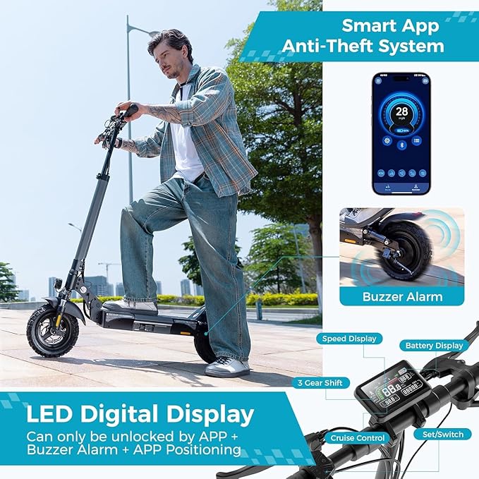 Electric Scooter for Adults, 28 MPH Top Speed & 28 Mile Range, 1000W Powerful Motor, 10" Off-Road Tires, Dual Suspension & Ambient Light & Turn Signals, Foldable Adjustable Handlebar Commuting Scooter