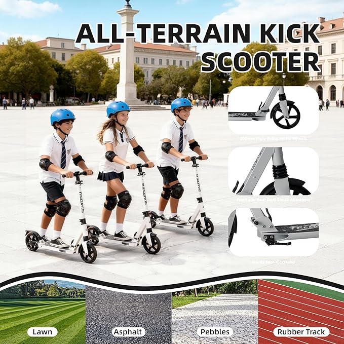 FREEDARE Kick Scooter for Kids & Adults Ages 8+, Foldable Teen Scooter with 2 Big 8-inch Wheels and 4-Level Adjustable Handlebar, Max Load 220 LBS