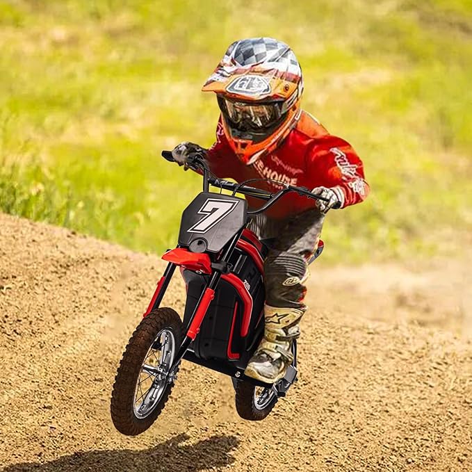 Electric Dirt Bike for Kids, 24v 350w Kids Electric Motorcycle, 3-Speed Modes & Up to 14.29 MPH, Metal Suspension Safe and Shock Proof, Children Off-Road Ride-on Dirt Motorcycle,Red-7