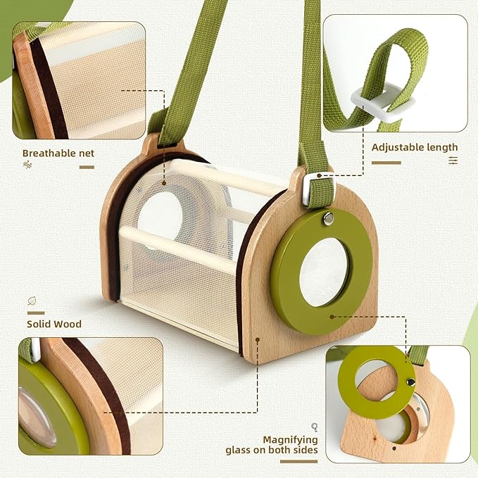Bug Catcher Kit for Kids, Outdoor Explorer Toy Set with Butterfly Net, Wooden Magnifying Glass & Bug Container &Other Adventure Kit for Backyard Bugs Hunting and Camping Gifts for Boys Girls Age 3-12