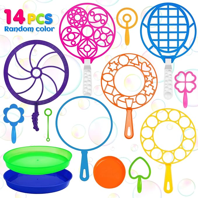 Roberly Bubble Wands Set Toys Bulk Funny Big Giant Large Bubble Making Maker with Tray for Kids Adult Summer Outdoor Playtime Activity Party Favors Gifts Birthday Games