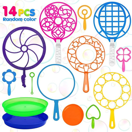 Roberly Bubble Wands Set Toys Bulk Funny Big Giant Large Bubble Making Maker with Tray for Kids Adult Summer Outdoor Playtime Activity Party Favors Gifts Birthday Games
