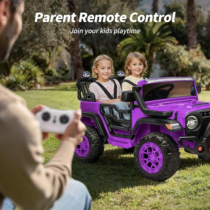 2 Seater Ride on Electric Car, 12V Ride on Toy Car for Kids 4-8 w/Remote Control, EVA Tires - Purple