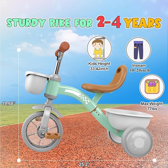 Toddler Tricycle for 1-3 3-4 Year Olds, Toddler Toys Baby Bike, Toys for Ages 2-4, 3-Level Adjustable Seat, 3 Colorful Lighting Wheels, 2 3 4 Year Old Boy Girl Birthday Gifts