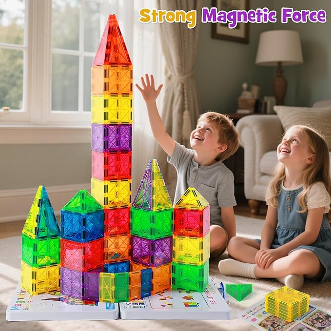 100Pcs Premium Magnetic Tiles Toys Set with Sturdy Iron Case, STEM Educational Building Blocks for Kids Ages 3-5 4-8, Montessori Sensory Toys, Creative Birthday Gifts for Toddler Boys & Girls