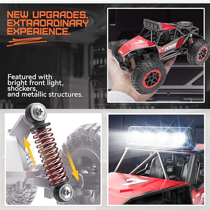 BEZGAR TB201 RC Cars-1:20 Scale Remote Control Car-2WD High Speed 20 Km/h Electric Toy Off Road Vehicle Monster Truck Crawler with LED Headlight and Rechargeable Battery for 8-12 Year Old Boys Girls