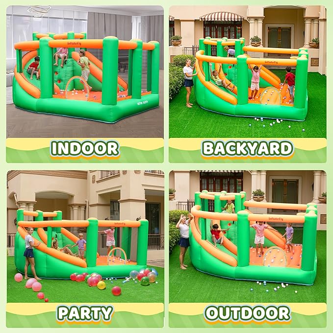 Bounce House Inflatable Bouncy Castle with Large Jumping Area Double Slide Bouncer for Kids and Toddlers