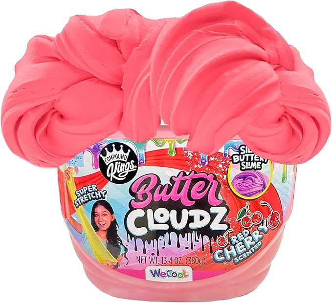 COMPOUND KINGS Fluffy Butter Cloudz Compound Bucket for Girls & Boys | Sensory Toys | Non-Toxic & Non-Sticky | Stress Relieving Tactile | (Red Cherry)