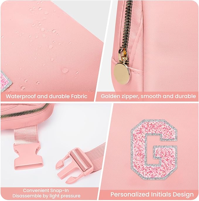 Birthday Gifts for Girls, Initial Belt Bag, Crossbody Bag Waist Packs Teens Fanny Pack, Personalized Accessories for Preppy Cute Stuff Gifts for Teens Girls Kids (Peach, G)