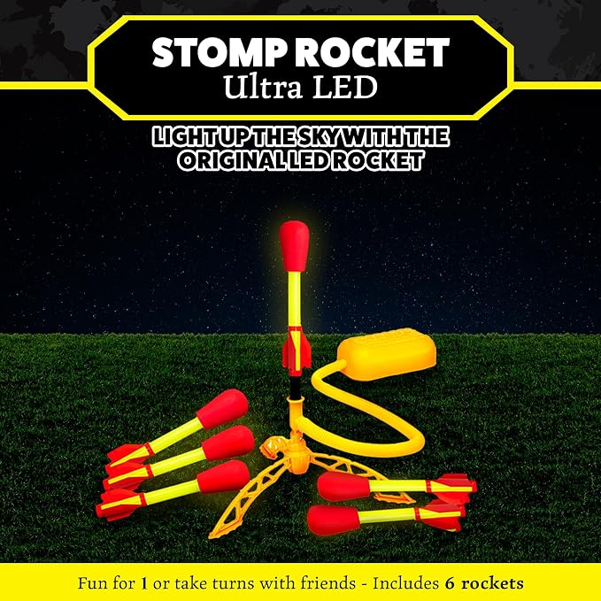 Stomp Rocket Ultra LED Rocket Launcher for Kids, 6 LED Foam Tipped Rockets - Fun Backyard & Outdoor Kids Toys Gifts for Boys & Girls - Toy Foam Blaster Set - Multi-Player Adjustable Launch Stand