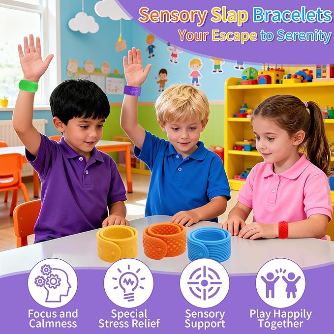 Sensory Fidget Toys Slap Bracelets,Textured Silicone Sensory Bracelets for Kids (6 Packs) Calming Tools for Autism,Anxiety,Stress Relief&ADHD,for Adults Office Desk,Gift&Rewards for Stress Relief