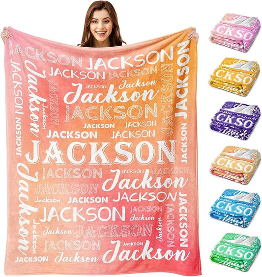 Ship Next Day, Personalized Baby Blanket with Name - Printed in USA, Custom Name Blanket for Boys Girls Kids, Customized Flannel Blankets Gifts for Teen Shower Toddlers Christmas Brithday