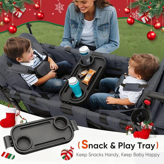 Sekey Wagon Stroller for 2 Kids, Luxury 4-in-1 Stroller Wagon - Premium Quality with Convertible Seats, Adjustable Push Handles, Removable Canopy, Snack Tray & Cooler, US Certified
