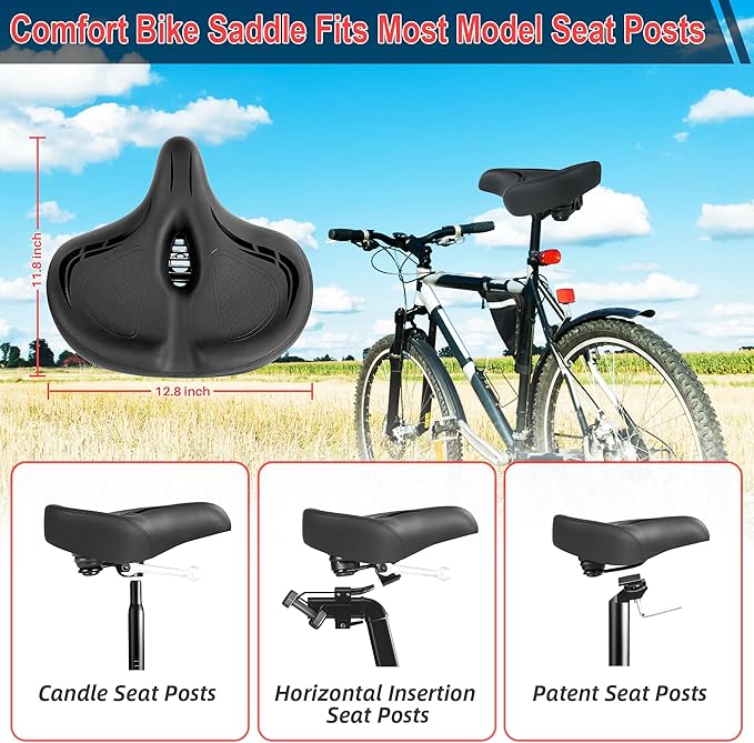 Oversized Bike Seat for Peloton Bike & Bike+, Wide Bicycle Saddle Replacement Compatible with Peloton, Exercise or Road Bikes, Seat Cushion for Men & Women