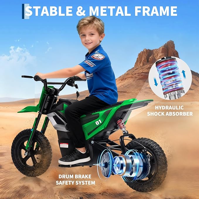 24V Electric Dirt Bike for Kids, 350w Electric Motorcycle for Kids - Up to 13.67Mile/h Long-Range, Ride on Motorcycle with Rear Wheel Suspension, 12 Miles Range, Twist Grip Throttle, Rubber Tire