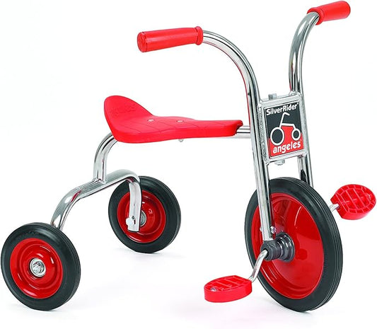 SILVERRIDER Toddler Trike, Kids Tricycle for Preschool, Daycare, Playground Kids Tricycles, Rubber Tires, Silver/Black, 8" Pedal Pusher