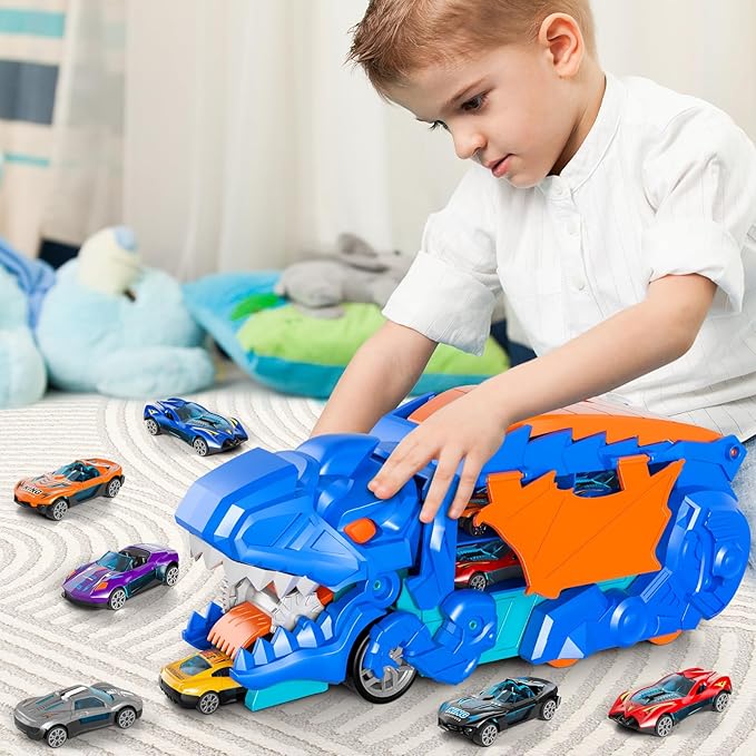 Toddler Monster Carrier Truck with 10 Die-Cast Cars Toys for 3 4 5 6 Years Old Boys, Cars Race Track Set Dinosaur Transporter Truck, Toddler Toys Gift Set for Kids Boys Girls