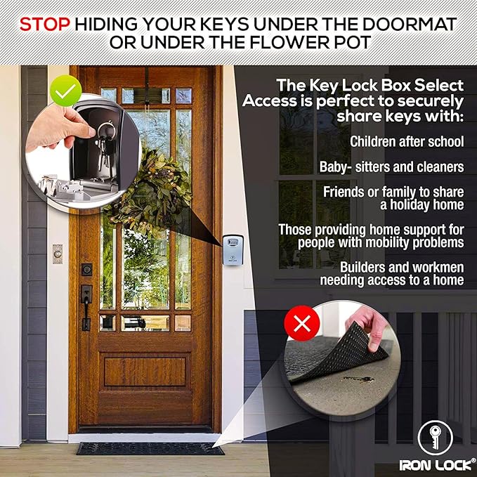 Iron Lock® XXL Wall Mount Key Lock Box for Keys 4 Digit Combination with Resettable Code with A B Switch Extra Large lockbox Indoor Outdoor Waterproof Big Key Lock Box House Spare Keys (XXL, Grey)