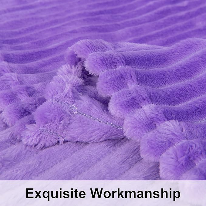 NTBAY Plush Flannel Twin Bed Blanket, 60X80 Inches Soft and Warm Lightweight Bed Blanket with Striped Texture Bed Blanket for Couch Sofa Bed All Seasons, 60"x80", Purple