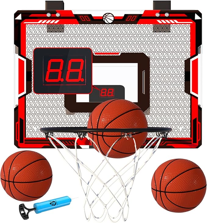 Indoor Basketball Hoop-Over The Door-Mini Basketball Hoop for Kids,Teens and Adults with Scoreboard & 3 Balls,Basketball Toys for 3 4 5 6 7 8 9 10 11 12 Year Old Boys